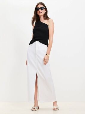 Loft Spring cotton blend stretch white denim sleek slit maxi skirt size 14 NWTS